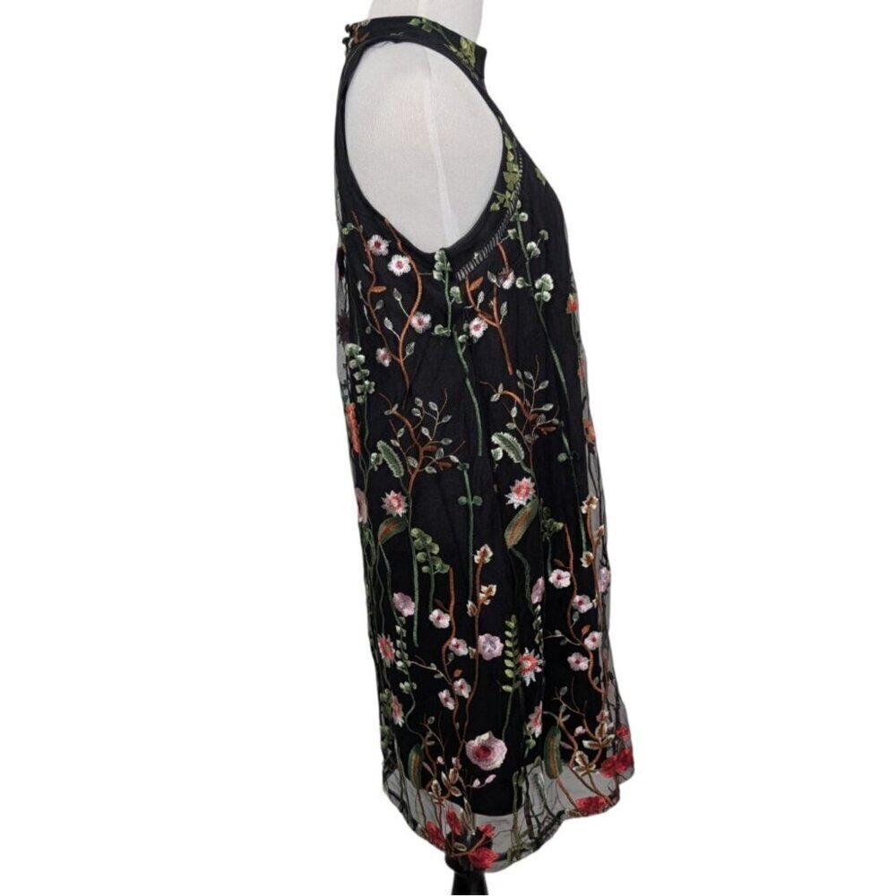 Cato Embroidered Floral Dress Womens Size Medium Black Lined Sleeveless Sheath - Picture 7 of 13